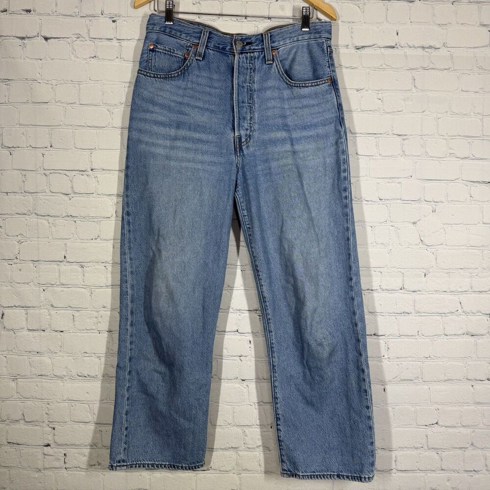 Levis Ribcage Straight Ankle Jeans Women W30 L27 Button Fly Big E Light Blue - Picture 1 of 16